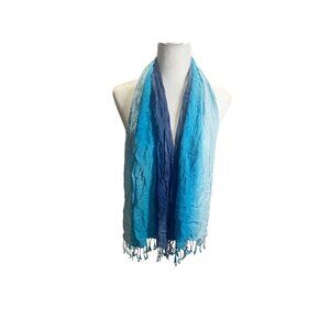 Blue Ombre Rectangle Scarf Bohemian Fairycore W/ Fringe Very Soft Cottagecore
